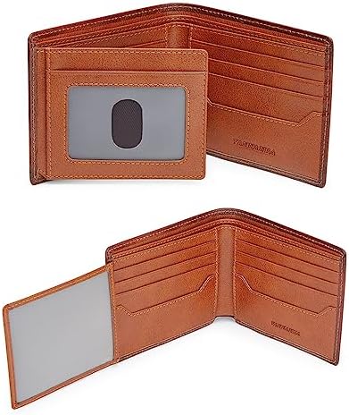VANNANBA Bifold Front Pocket Wallets, Full Grain Leather Large Capacity Wallet with 2 ID Windows, 11 Card Slots, 2 Cash Pockets & RFID Blocking,Gift for Men(Brown)
