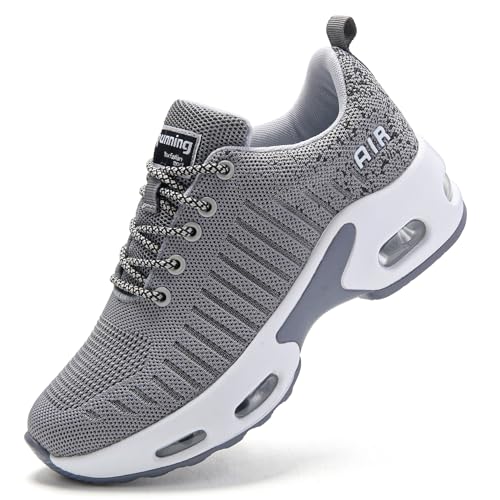 Myztra Sneaker Damen Laufschuhe Sportschuhe Turnschuhe Joggingschuhe Breiter Atmungsaktiv Leicht rutschfeste Mit Luftpolster Für Alltag Fitness Freizeit Grau 39 EU
