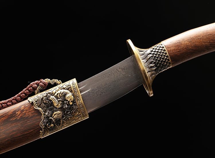 Miniatura 6 de Espada de Damasco Tanto de 12 pulgadas, hecha a mano, espada de tigre dragón chino, plegada, de acero, katana corta