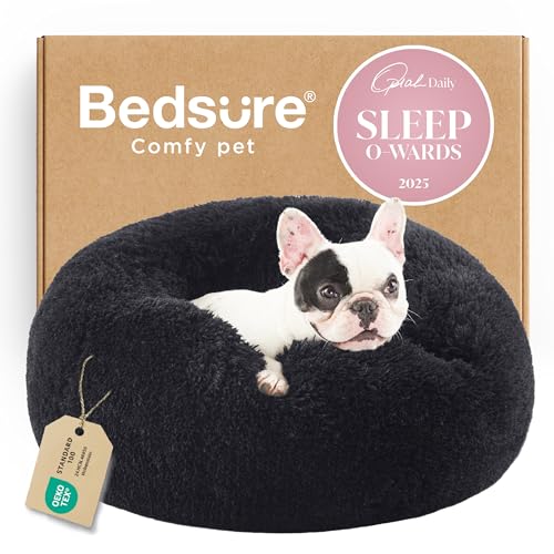 Bedsure Calming Small Dog Bed Donut Washable Cat＆Puppy Bed,23 inches Black