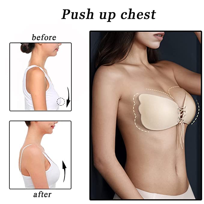 Image of Brachy Women's Silicone Padded Wire Free Push Up Bra Beige
