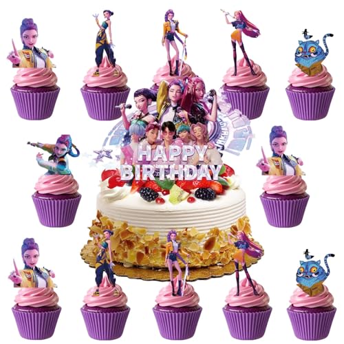 25 PCS Décoration de gâteau K-pop pour fille, Hunters Demon Décoration de gâteau d'anniversaire d'enfant, Pour décorer des cupcakes anniversaire d'enfant, décorations de dessin animé de Happy Birthday