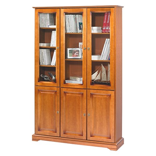 ACTUAL DIFFUSION Meuble Bibliothèque Merisier 6 Portes 12 Niches Longueur 120.6 Hauteur 182.2 Profondeur 33 cm