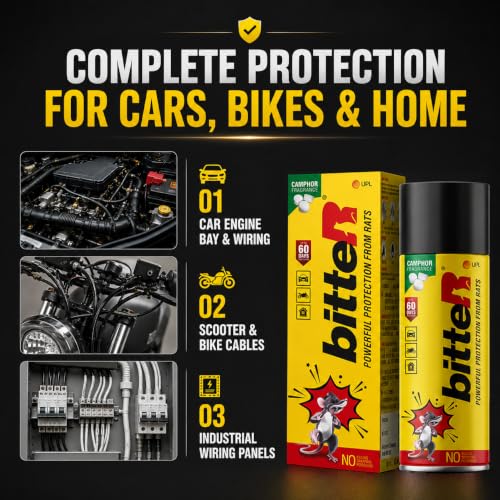 Image of bitteR Jumbo Rat Repellent Spray for Car & Bike | 340ml | Wiring & Engine | 60 Days Protection | No Kill | Denatonium Benzoate Formula | Camphor Fragrance