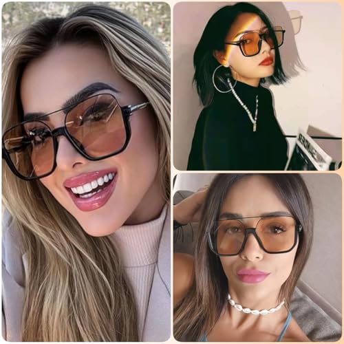 Retro Oversized Square Semi-Rimless Aviator Sunglasses for Women Men3