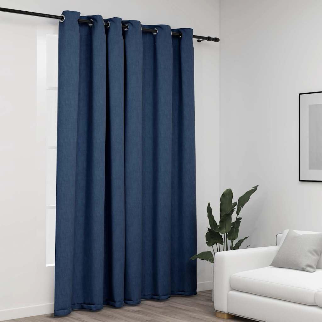 Rideau occultant aspect lin bleu 290x245 cm texturé haute densité