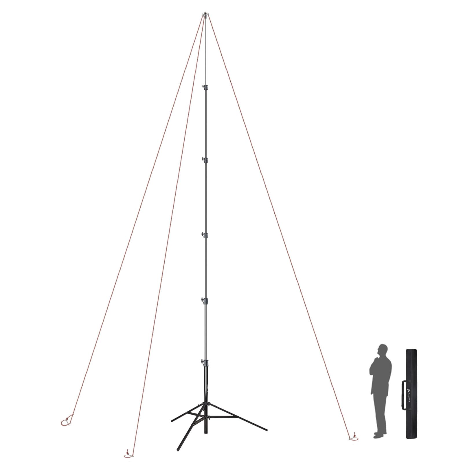 RAUBAY 24' Tall Tripod Stand, Extreme Tall Heavy Duty Sports Camera Video Tripod, Spring Telescoping Aluminium Alloy Large Light Stand with 1/4"& 3/8" Screw, Professional Sky High for Outside Shooting