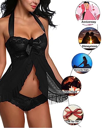 Image of Love Maker Women Babydoll Chemise Multicolor Lace Net Lingerie Nighty for Girls Stylish Above Knee Flora Print Honeymoon Anniversary Nightwear Dress Small to 3XL