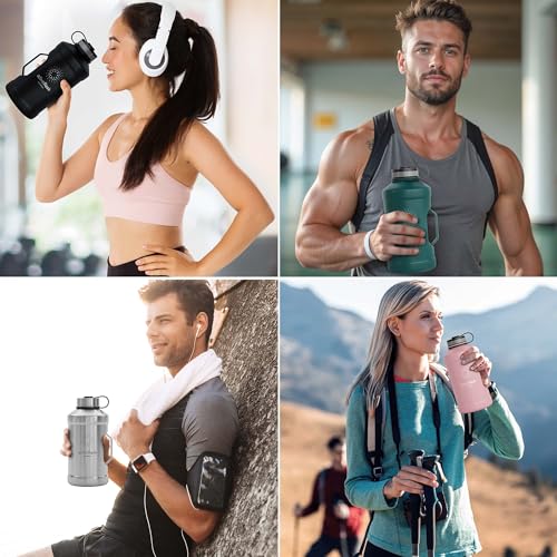 BeMaxx Gourde en acier inoxydable ACTIVE FLASK + paille (3 couvercles) | Grande bouteille de sport 2,2 litres / 2l XL sans BPA antifuite gazéifiée, Pour les Sportifs & Entrainement en Plein Air – vue 8