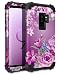Lontect Compatible Galaxy S9 Plus Case Floral 3 in 1 Heavy Duty Hybrid Sturdy Armor High Impact Shockproof Protective Cover Case for Samsung Galaxy S9 Plus - Black/Purple Flower