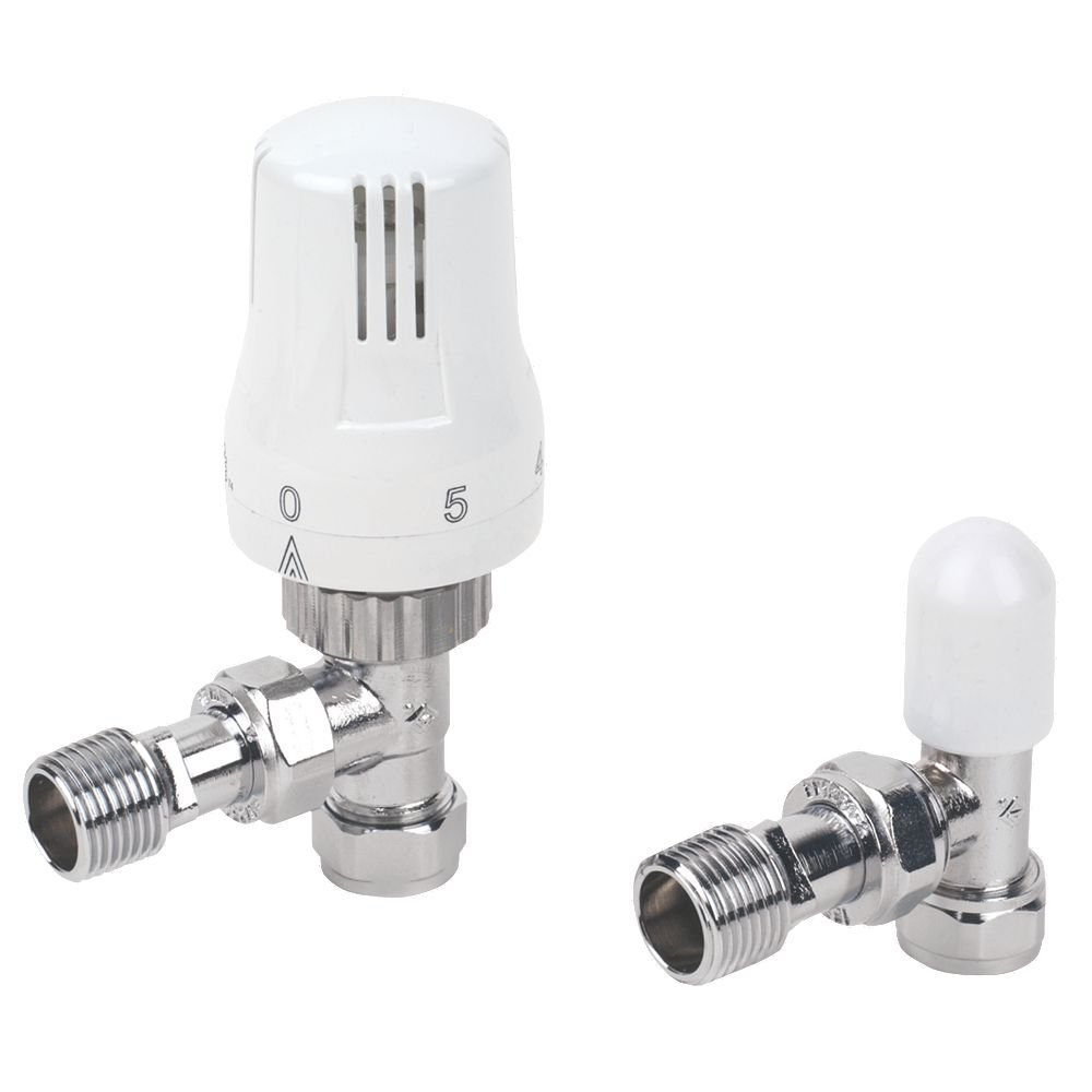 15mm Angled TRV with Lockshield White & Chrome