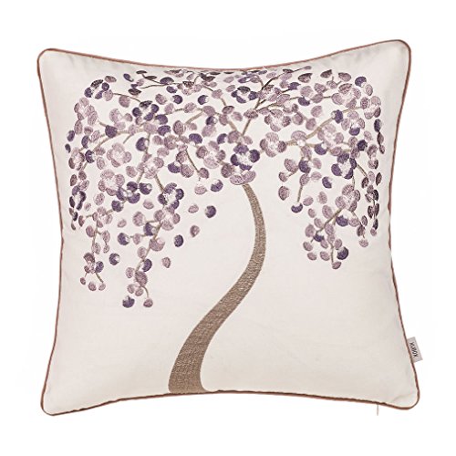 Xubox Lavender Lucky Wish Tree Home Decor Embroidered Cotton Linen Square Decorative Pillow Case Cushion Cover Pillowcase Sham 18