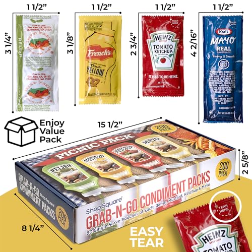 image for Shop Square Grab-n-Go Condiment Packs - 50 Single Serve Pouches of Eac