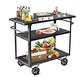 BOKKOLIK Industrial 3 Tier Mobile Bar Cart Rustic Metal Serving Cart with Wheels and Side Handles Vintage Rolling Kitchen Stand Cart-LxWxH: 36.2 * 15.75 * 30.5inch