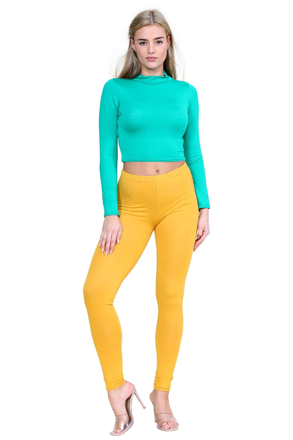 Hamishkane® Womens Viscose Leggings, Elasticated Waist Skinny Yoga Pants for Women, Plain Stretchy Gym Leggings, Full Length Slim Fit Pants, Women Activewear Mustard