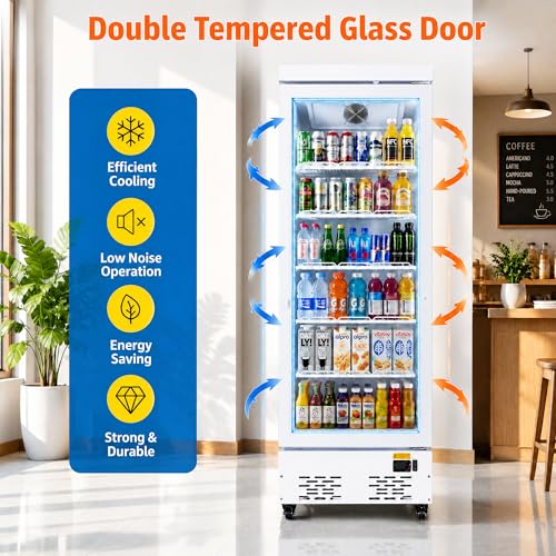 Image of Commercial Beverage Refrigerator with Glass Door, 11 Cu.Ft Upright Display Fridge Commercial Cooler, Merchandiser Drink Refrigerator with Soft LED Light, Romovable Shelves for Restaurant Stores