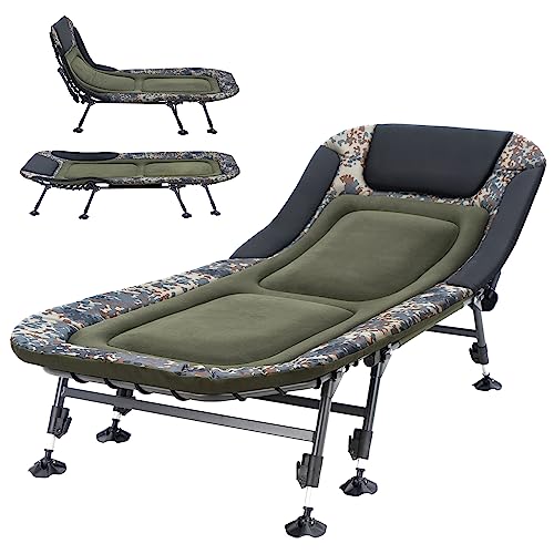 CampNacht Folding Camping Cot with Mattress for Adults, Heavy Duty Military Cot with Carry Bag, 180° Adjustable Reclining Outdoor Lounger, Portable XL Hunting Cot for Camping, Hiking, Camouflage