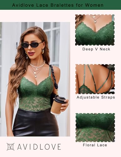 Image of Avidlove Lace Bralette for Women V Neck Camisole Lingerie Spaghetti Strap Tube Slim Tank Top