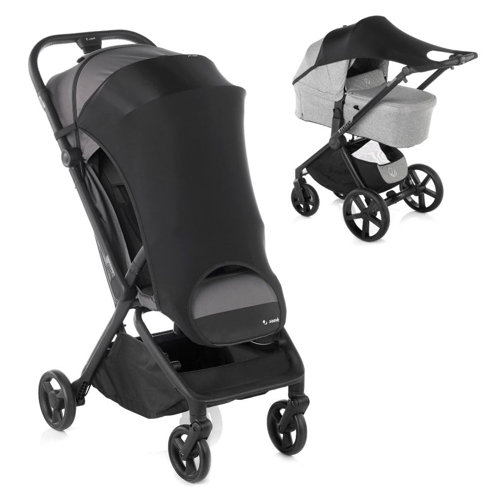 Jané Universal Awning with UV Protection 50+ for Pushchairs, Baby Tub, Baby Sun Protection, Sun Canopy, Sun Canopy, Sun Protection for Babies, Black