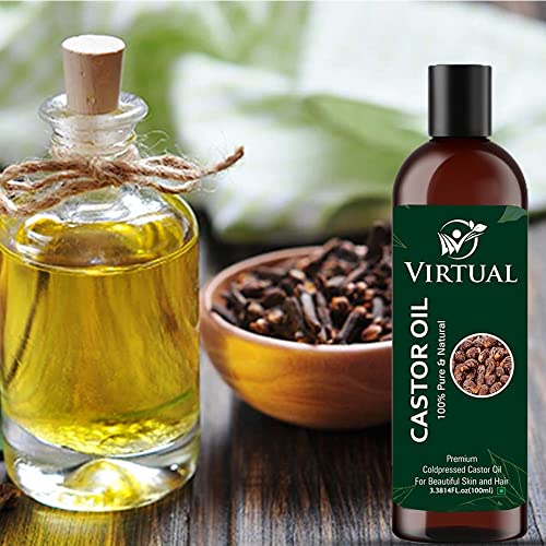 Image of VIRTUAL Pure Castor Essential Oil For Stronger Hair, Body Skin Care, Moisturizing Dry Skin, Eyelash & Nails Cold Pressed Oil With No Mineral & Silicones