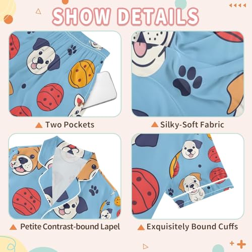 senya Dog Play Ball Satin Summer Pajama Sets Silk Short Sleeve Button Down Sleepwear3