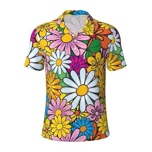 Polo respirant homme manches courtes imprimé fleurs sport rando 3XL