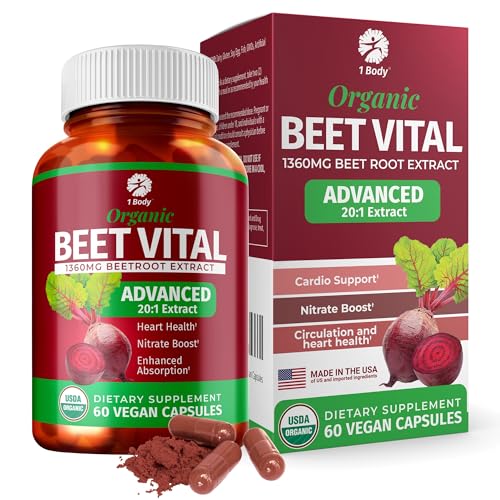 1 Body Beet Vital, Organic Beet Root Capsules for Circulation, En...