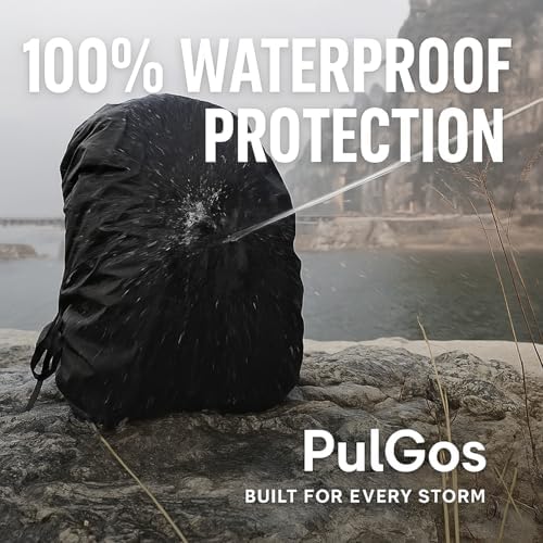 Image of PulGos Rain Cover for Backpack Travel Essentials Rain Cover for Bag Backpack Rain Cover Travel Accessories Bag Rain Cover Waterproof Dustproof for All Bag Sizes Upto 45Ltrs Rain Cover Bag Black