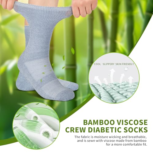 Image of Revosoxs Diabetic Crew Socks for Men Women,Bamboo Viscose Non-Binding Loose Top Wide Socks with Seamless Toe 9-12 10-13