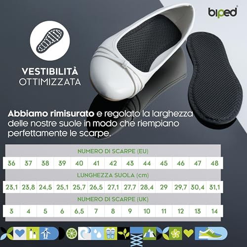 Biped 2 Paia Solette In Carbone Attivo - Freschezza Igienica Per Sneaker, Scarpe Sportive E Da Lavoro - Contro I Piedi Sudati - Lavabili Z1017(42) - 6