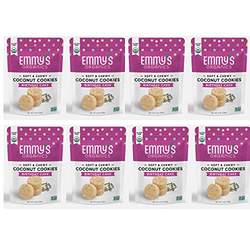 Emmy's Organic Birthday Cake Coconut Cookies (Pack of 8) Gluten-Free, Organic, Vegan, Paleo-Friendly