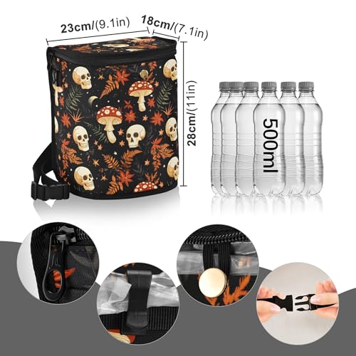 Image of MNSRUU Car Trash Can with Lid, Mushrooms Skull Car Trash Bag Hanging Organizers and Storage for Front Back Seat, Leak-Proof Trash Bin