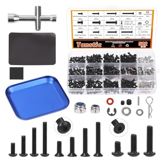Tanstic 502Pcs Universal RC Screw Kit, RC Repair Tool Kit with Magnetic Screw Tray Hardware Fasteners Compatible with Traxxas Axial Redcat HPI Arrma Losi 1/8 1/10 1/12 1/16 Scale RC Cars Crawler
