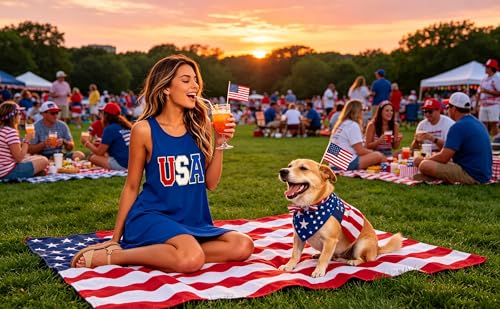 Image of Roshop Womens Juneteenth Flag Sleeveless Dress 4th of July Patriotic Swing Sundress with Pockets