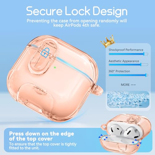 Image of for AirPods 4 Case 2024 with Safety Lock,Desert Gold | Clear Case with Phone Stand & Cleaner Kit,Cute Floral Chain for Women Girls,Soft TPU Protective Cover,Shockproof