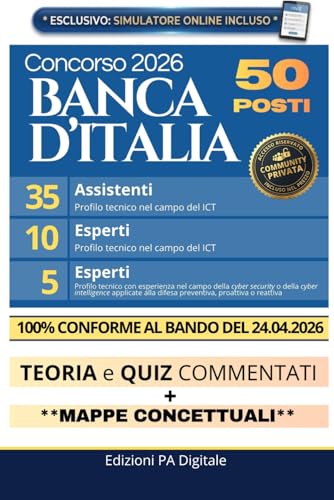  Concorso 50 posti Banca d\'Italia 2026  35 Assistenti ICT  10 Esperti ICT  5 Esperti Cyber Security: Manuale Rapido per Preselettiva, Prova Scritta e Orale  Quiz Commentati e Simulatore Online