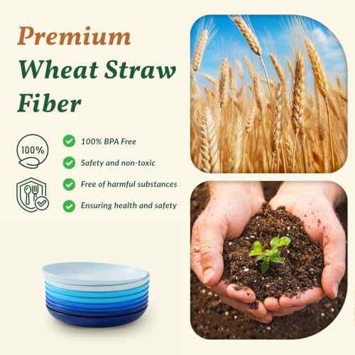 Image of Homienly Dessert Plates Set of 8-8 inch Plate Set Wheat Straw Plates for Kitchen Unbreakable Plate for Dessert, Appetizer,Pancakes, Microwave & Dishwasher Safe Kitchen Essentials(Blue Series)