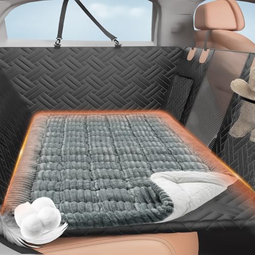 LEHNI Backseat Pet Bed Mat Deluxe Dog Seat Covers Truck Plaid Dog Bed for Car Back Seat Non-Slip Travel Pet Mat Back seat Extenders for Car/SUV (for L-Grey)