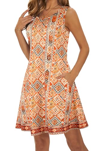 Image of Summer Dresses for Women 2026 Casual Sundresses Beach Cover Ups Sleeveless Tshirt Swing Dress with Pockets