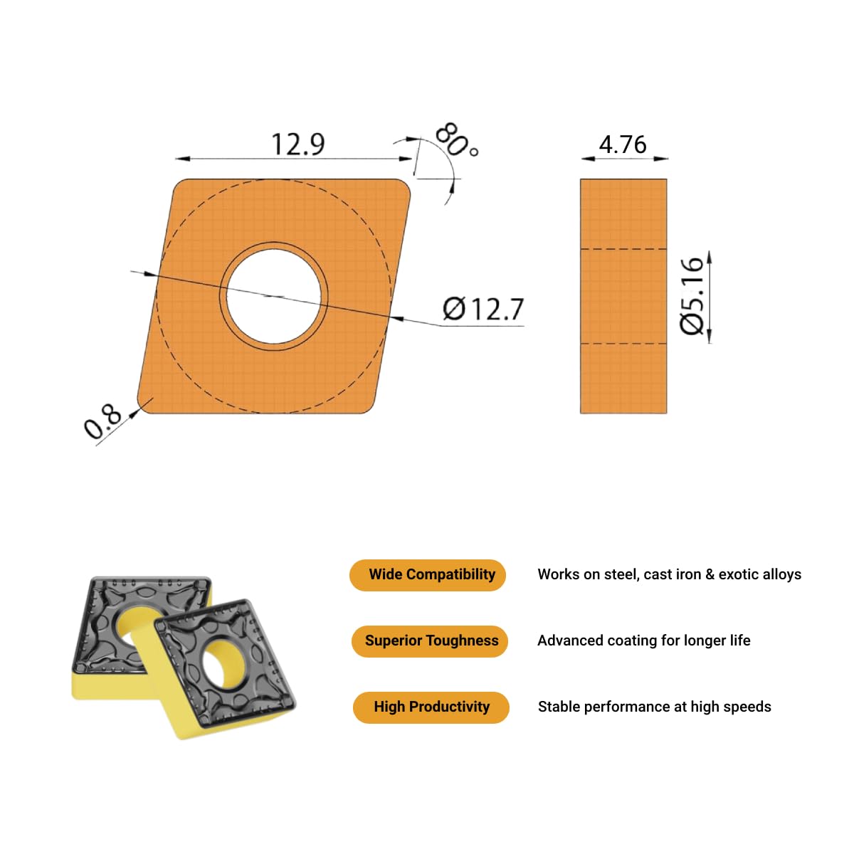Carbide Inserts CNMG432 CNMG120408 10-Pack, CNC Turning Tool for Steel Metal Cutting, Semi-Finishing Chipbreaker, High Precision CNC Lathe Inserts