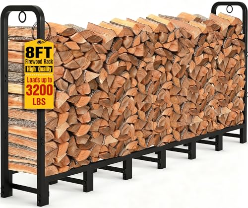 Best Firewood Racks Reviews Amagabeli 8ft Firewood Log Rack Outdoor Heavy Duty Logs Holder for Fireplace Indoor Outdoor Adjustable Wood Racks for Fire Wood Holder Metal Pile Stand Storage Stacker Organizer Black