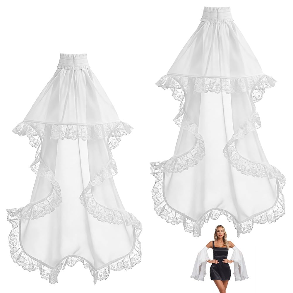 NBEADS 1 Pair Chiffon Detachable Sleeves, Long Tulle Sleeves for Women Gothic Detachable Tulle Long Gloves for Wedding Dress Halloween Party, White, 60x69cm