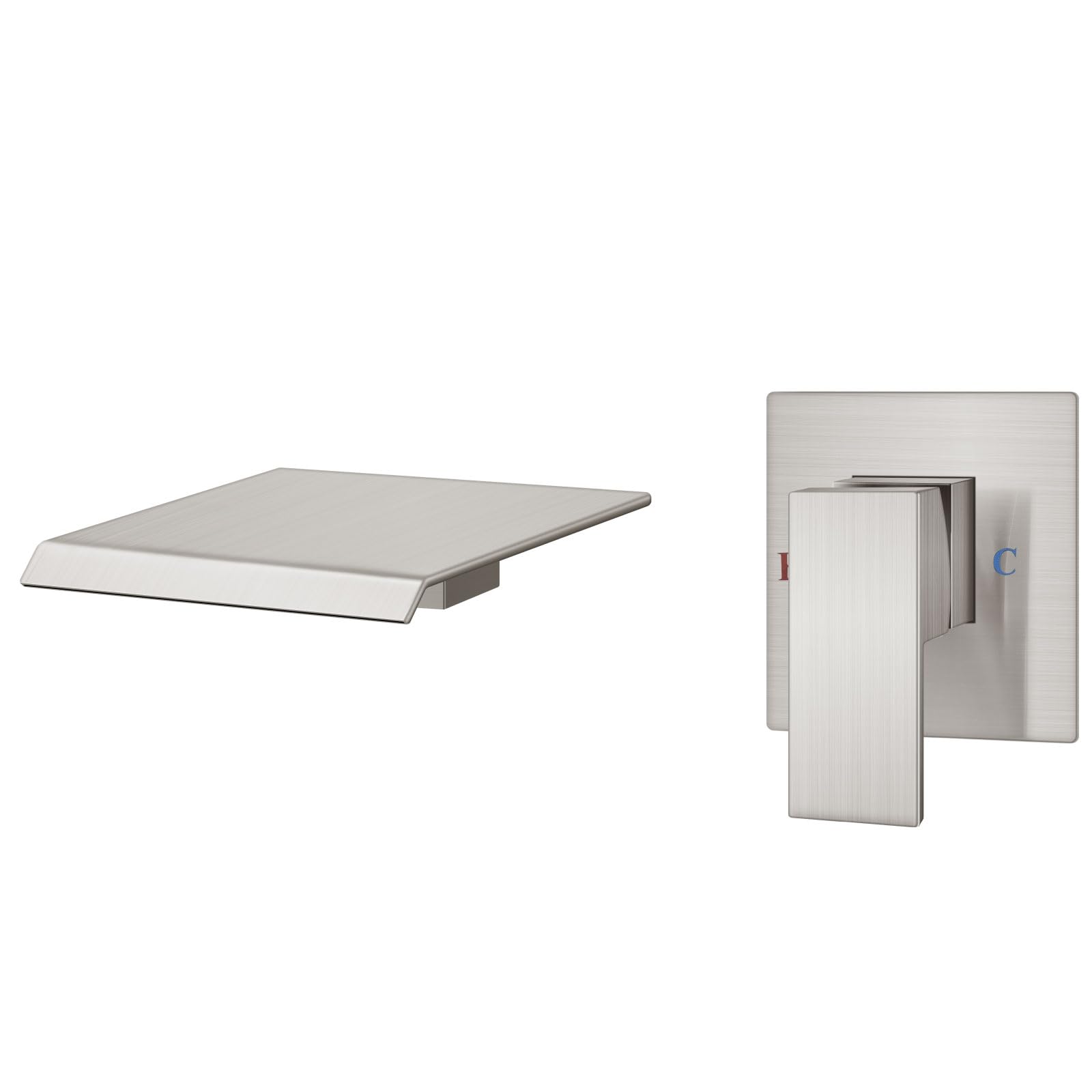 Hcfyauis Brushed Nickel Wall Mount Tub Faucet, Waterfall Bathtub Faucet With Rough-In Valve Included, Single Handle Bathtub Filler With Sus304 Spout, 1/2" Npt,