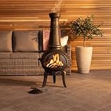 CHARLES BENTLEY Outdoor, Garden, Patio, Extra-Large Open Bowl Mesh Cast Iron and Steel Chiminea, Patio Heater, Easy To Assemble, Grill And Poker Included, BBQ Grill Included, Tripod, Black (120x43cm)