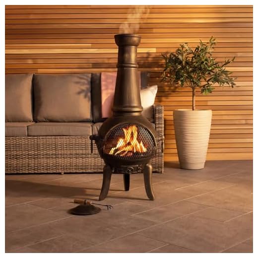 CHARLES BENTLEY Outdoor, Garden, Patio, Extra-Large Open Bowl Mesh Cast Iron and Steel Chiminea, Patio Heater, Easy To Assemble, Grill And Poker Included, BBQ Grill Included, Tripod, Black (120x43cm)