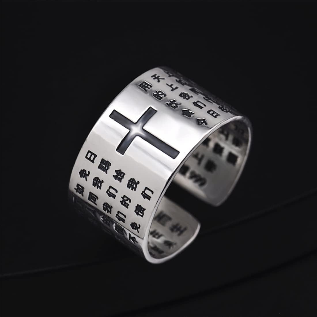 999 Silber Cross Lord's Prayer Ring, Herren Damen Vintage Church Prayer Open Ring
