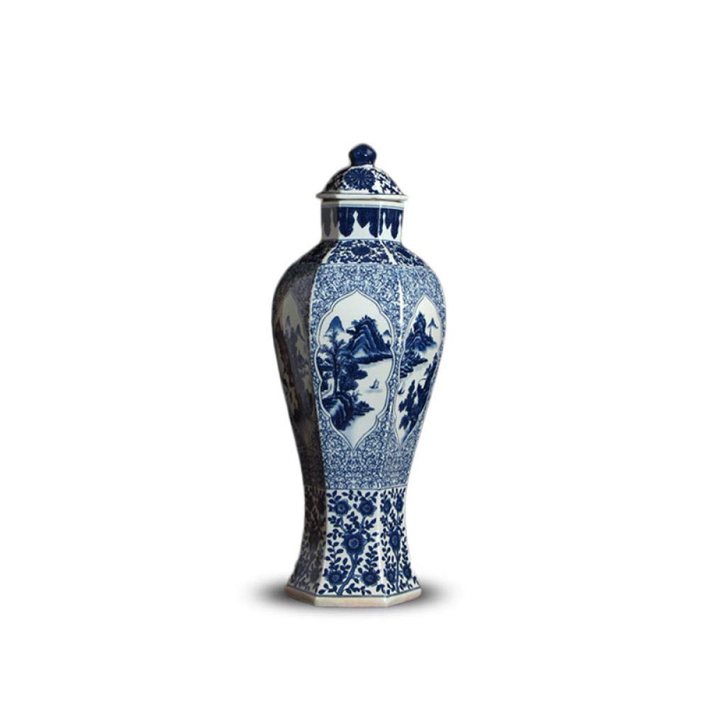Adornos for el hogar Estatuas Esculturas coleccionables Adornos Adornos Estatuas Esculturas Tarro clásico Azul y Blanco Cerámica Paisaje Cerámica Sala de Estar Estante Antiguo Artesanías de Vino