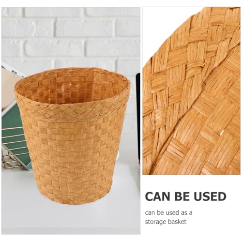 Image of Wicker Trash Can - Woven Wicker Waste Basket Round Rattan Waste Paper Bin Office Garbage Can Rubbish Basket Laundry Hamper for Kitchen Home Office