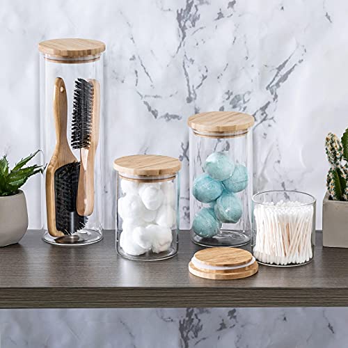 Set Of 5 Glass Kitchen Canisters With Airtight Bamboo Lid - Glass Storage Jars For Pantry Organization And Bathroom For Flour, Coffee, Cookie Jar, Candy, Snack, Pasta, Rice, Sugar Packet Holder #TOP7