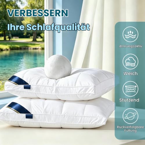 Bedding Kopfkissen (2er Set), Queen Size Kissen, Kopfkissen in Hotelqualität (ca. 50 x 76 cm), flauschig und stützend – geeignet für Seiten, Rücken und Bauchschläfer – Bild 5
